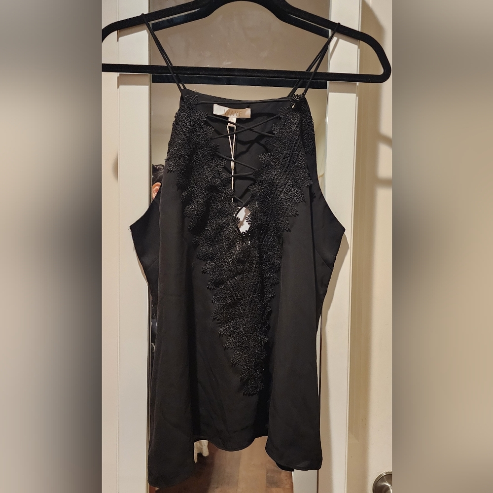 Wayf Black Lace-Up Sleeveless Top